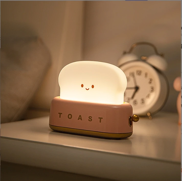 Cute Toast Night Light – Dimmable LED Bedside Lamp