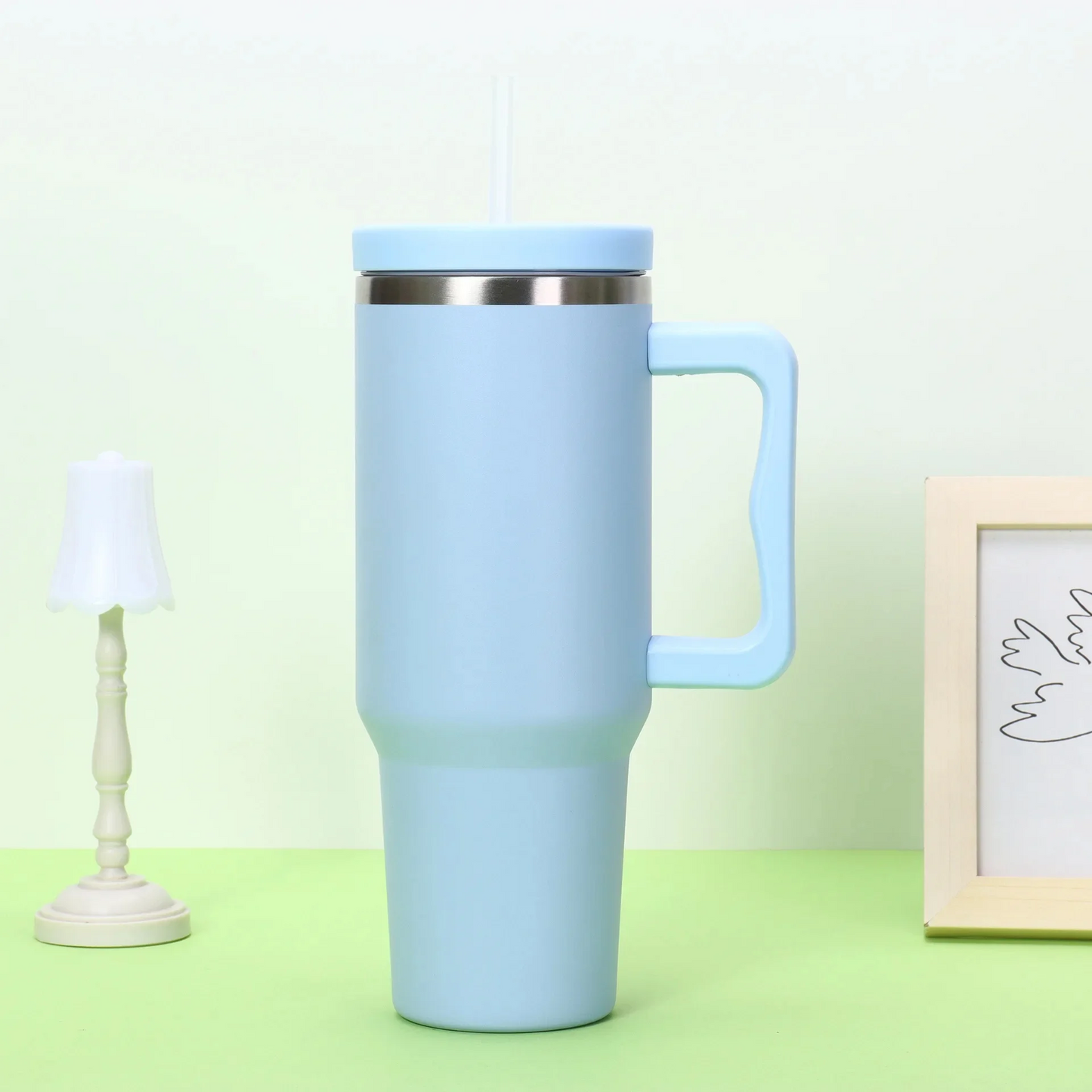 40oz Stainless Steel Tumbler with Straw & Cap