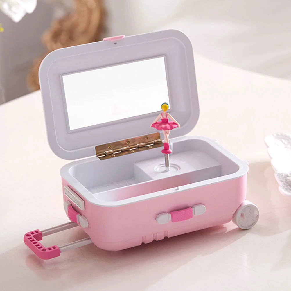 Mini Suitcase Jewelry Box with Mirror & Dancing Ballerina
