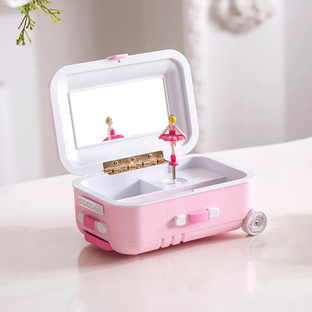 Mini Suitcase Jewelry Box with Mirror & Dancing Ballerina