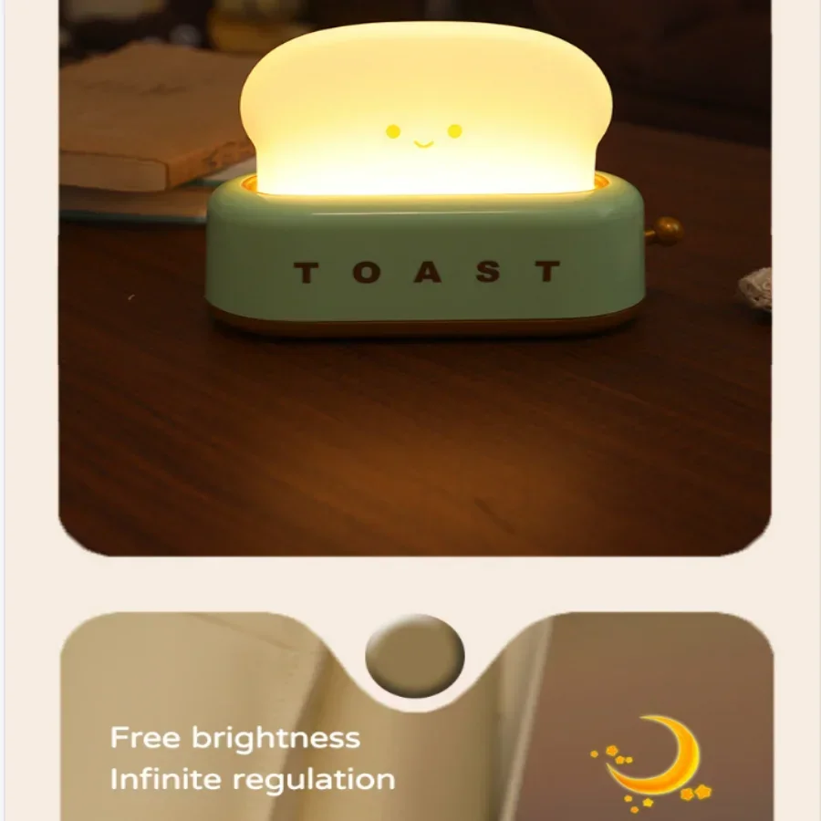 Cute Toast Night Light – Dimmable LED Bedside Lamp