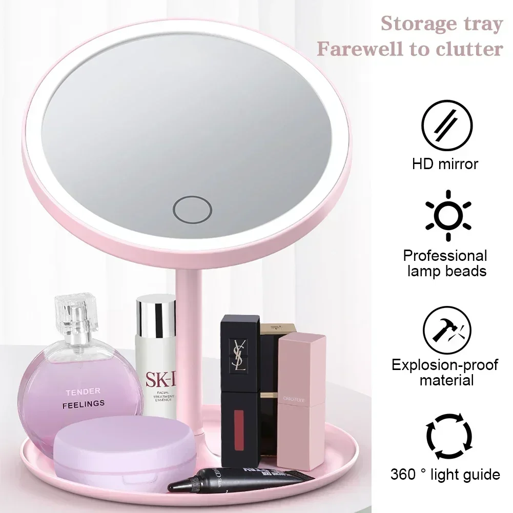 LED Makeup Mirror with Storage Tray – HD Mirror with Light & Organizer
