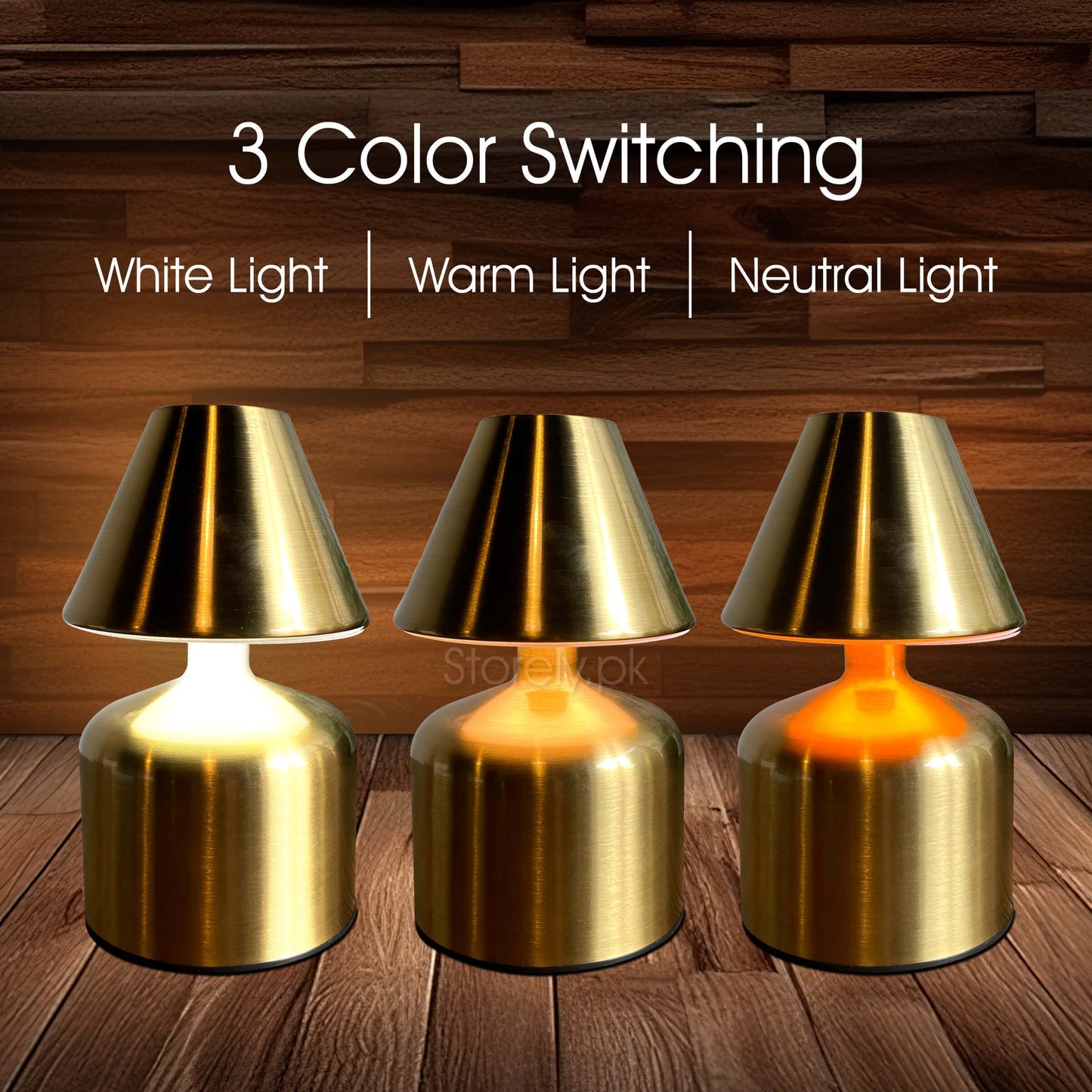 Retro Truncated LED Metal Lamp – Dimmable, 3 Light Modes, USB-C Charging, Touch Control, Battery Operated