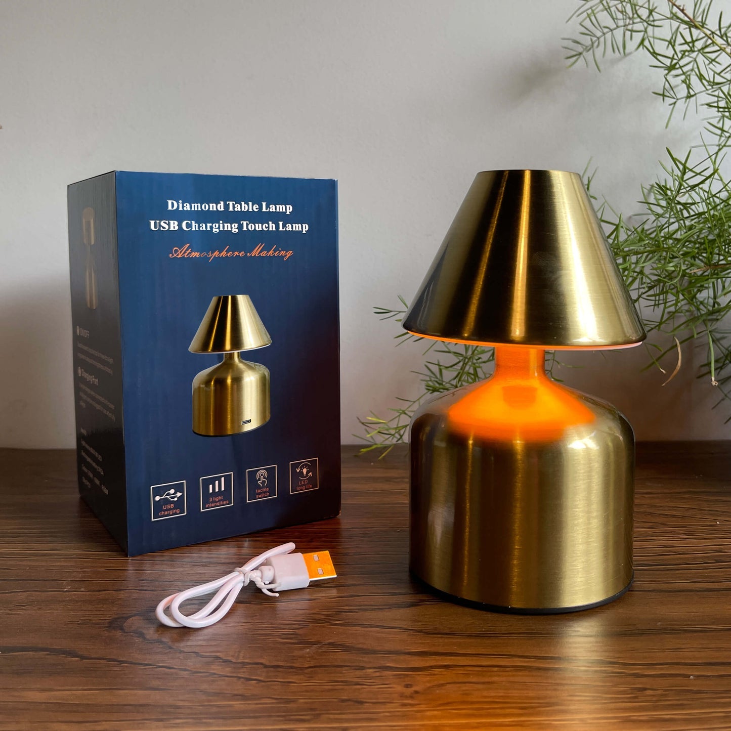 Retro Truncated LED Metal Lamp – Dimmable, 3 Light Modes, USB-C Charging, Touch Control, Battery Operated