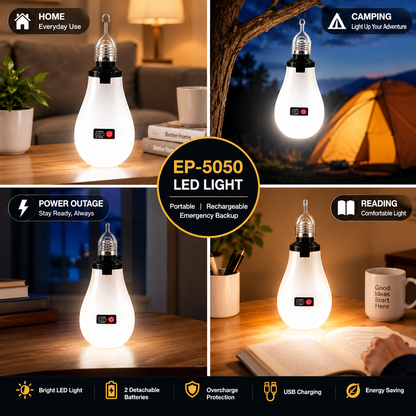 AC/DC Rechargeable LED 12W White Light Bulb with Emergency Backup