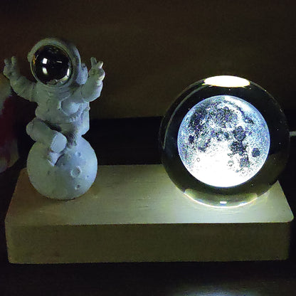 Astronaut Moon Lamp with Crystal Globe – Unique Decorative Night Light