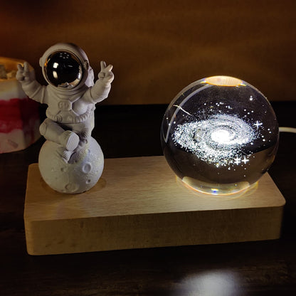 Astronaut Moon Lamp with Crystal Globe – Unique Decorative Night Light