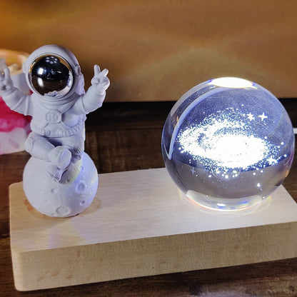 Astronaut Moon Lamp with Crystal Globe – Unique Decorative Night Light