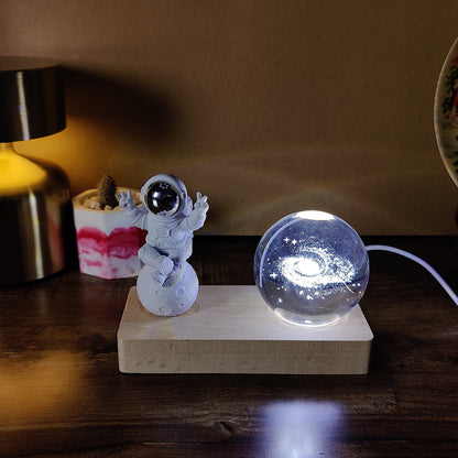 Astronaut Moon Lamp with Crystal Globe – Unique Decorative Night Light