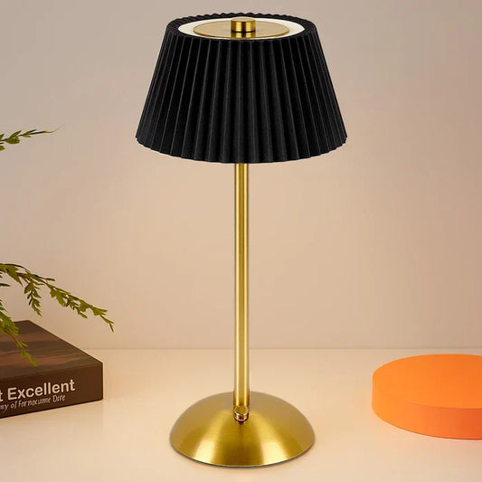 Modern Nordic Table Lamp – Gold Base with Pleated Shade