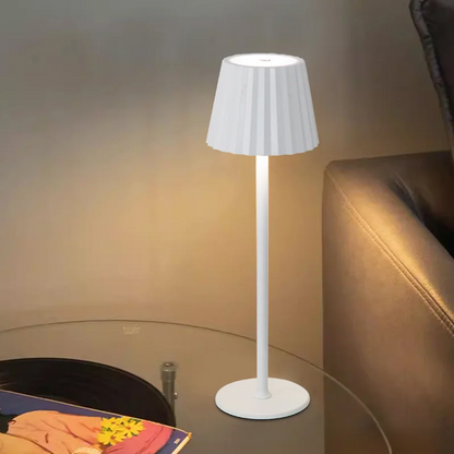 Rechargeable LED Touch Table Lamp with Pleated Lampshade – Ideal for bedrooms, living rooms, offices, or cafés