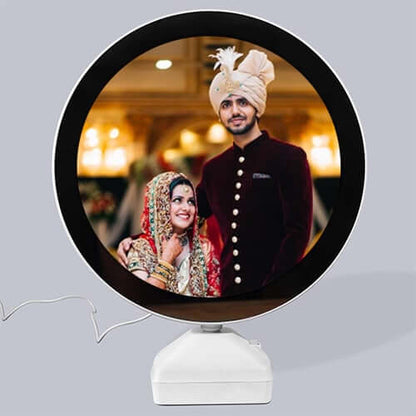 LED Photo Frame & Mirror Combination Elegant Light-Up Display for Photos & Reflection Perfect for Home Decor, Weddings, and Gifts (Round Shape)