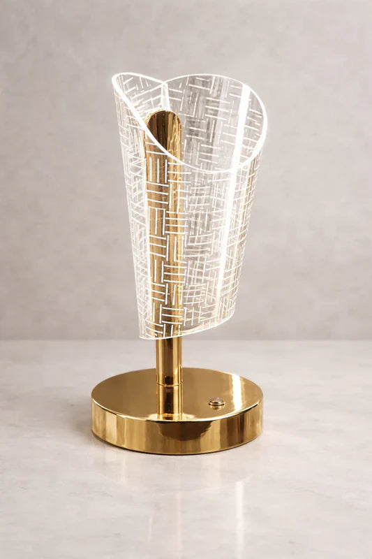 Modern Crystal Pattern Table Lamp – Gold Finish