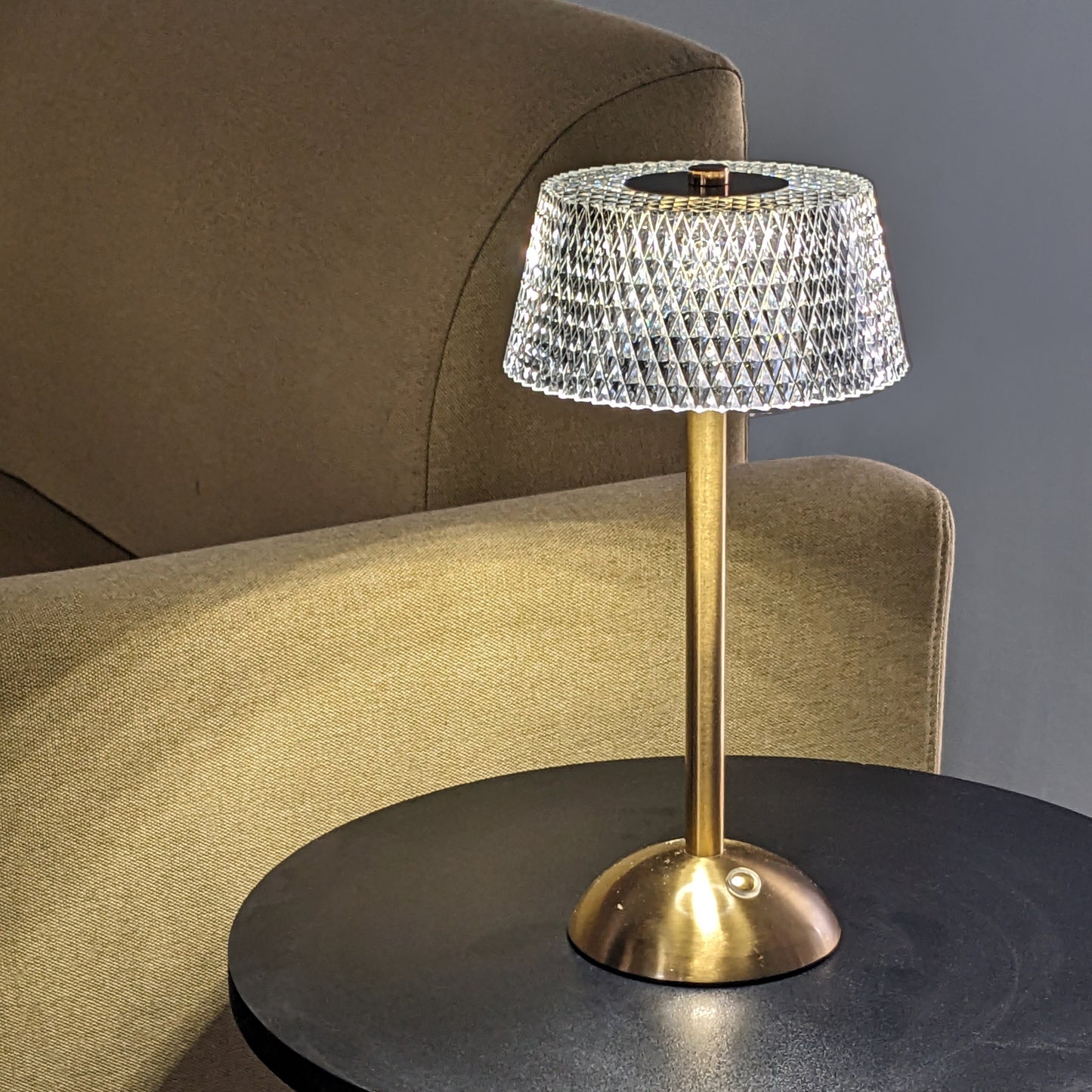 Elegant Touch-Control Table Lamp with Crystal-Cut Acrylic Shade and Gold Base