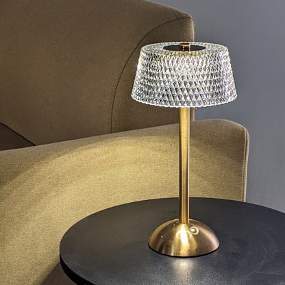 Elegant Touch-Control Table Lamp with Crystal-Cut Acrylic Shade and Gold Base