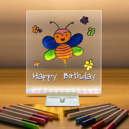 LED Light-Up Writing Board with Markers – Colorful DIY Acrylic Writing Pad with Stand & Erasable Pens for Kids