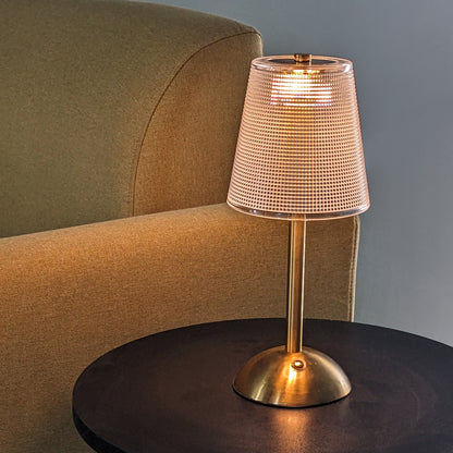 Modern Touch-Control Table Lamp with Gold Base and Textured Acrylic Shade