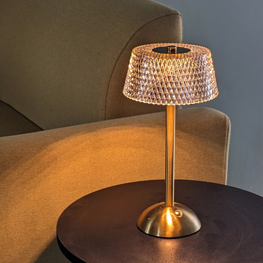 Elegant Touch-Control Table Lamp with Crystal-Cut Acrylic Shade and Gold Base