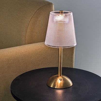 Modern Touch-Control Table Lamp with Gold Base and Textured Acrylic Shade