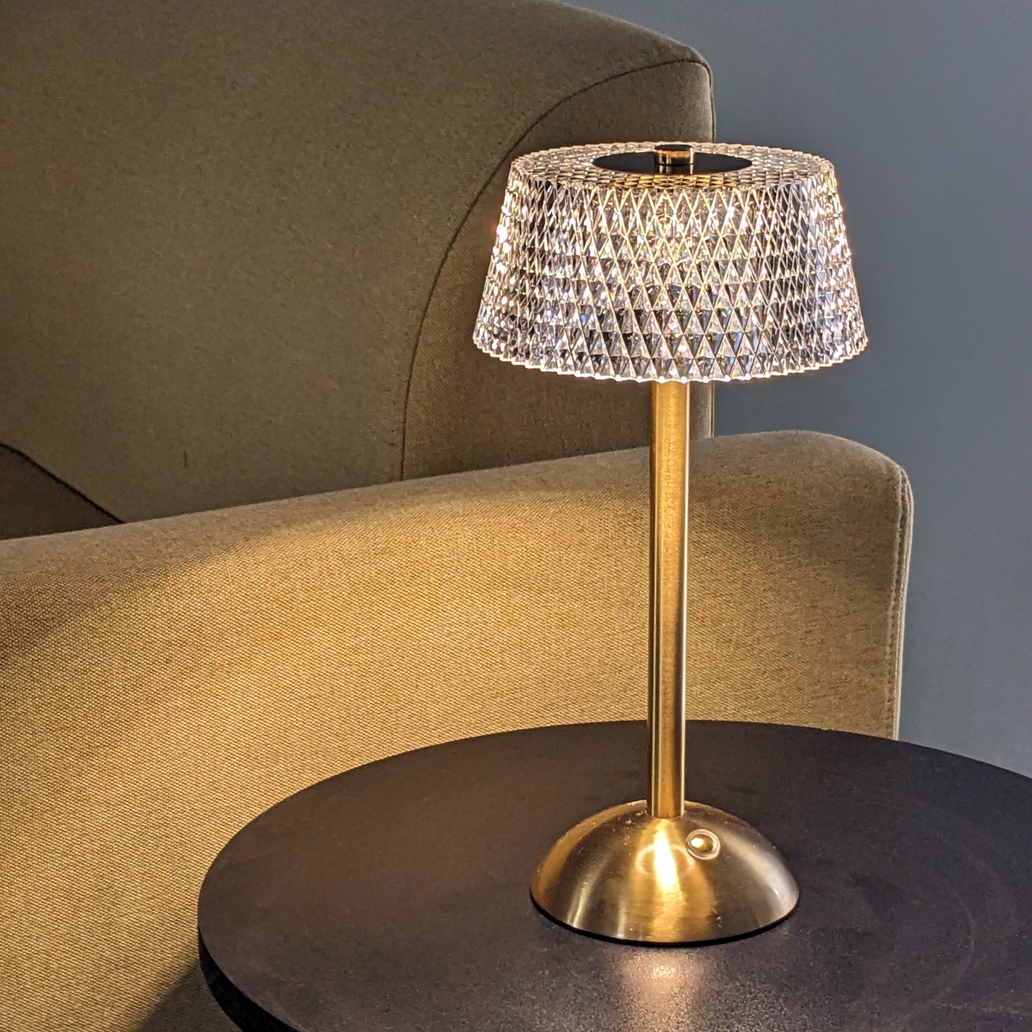 Elegant Touch-Control Table Lamp with Crystal-Cut Acrylic Shade and Gold Base