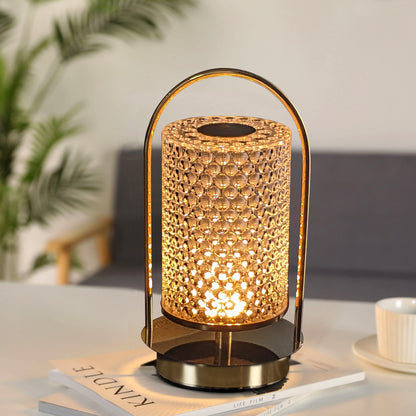 Rechargeable Vintage LED Crystal Lantern Table Lamp with Metal Handle - Ambient Lighting for Home & Office