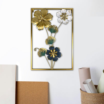 Rectangle 3D Metal Flower Frame Wall Art - Decorative Frame for Home & Office