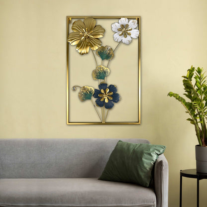 Rectangle 3D Metal Flower Frame Wall Art - Decorative Frame for Home & Office