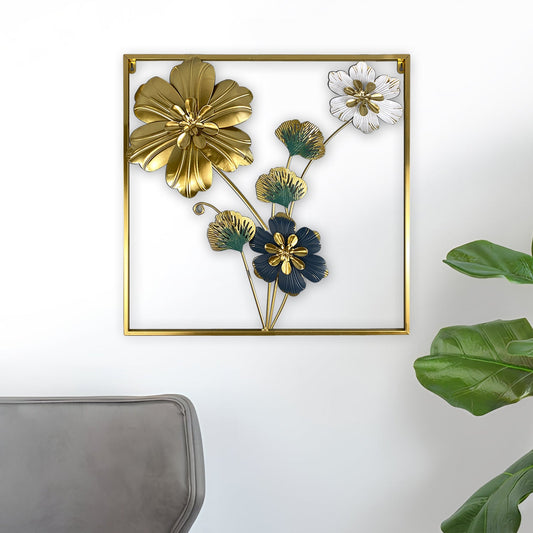 Square 3D Metal Flower Frame Wall Art - Decorative Frame for Home & Office in Multiple Sizes