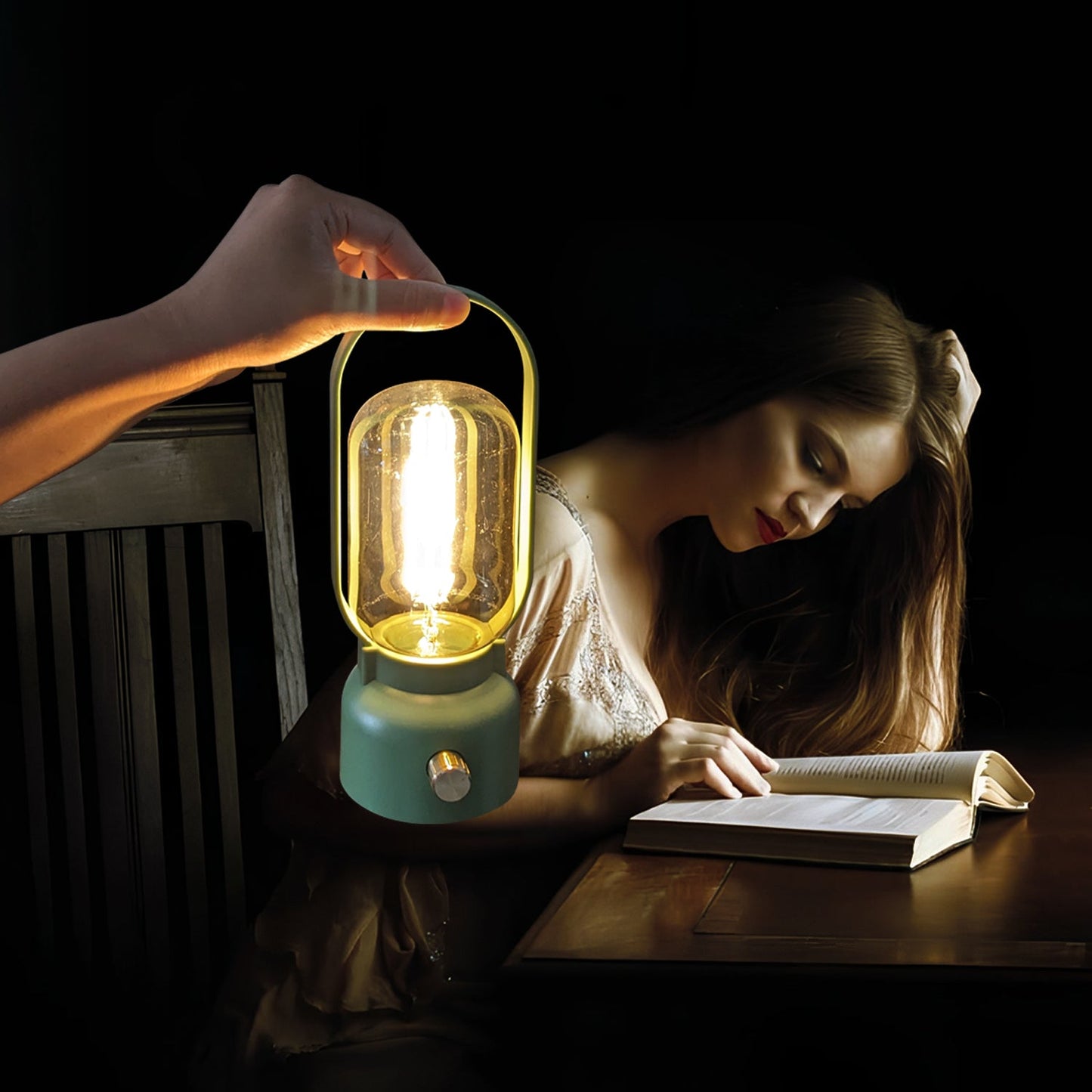 Vintage-Style Dimmable LED Lantern Lamp – Portable Rechargeable Table Light