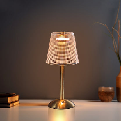 Modern Touch-Control Table Lamp with Gold Base and Textured Acrylic Shade