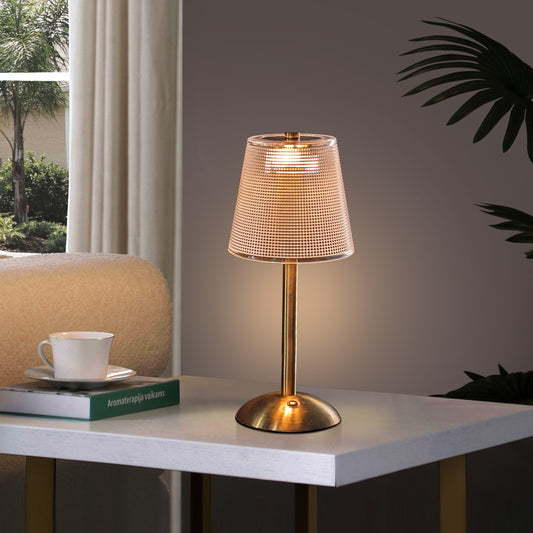 Modern Touch-Control Table Lamp with Gold Base and Textured Acrylic Shade