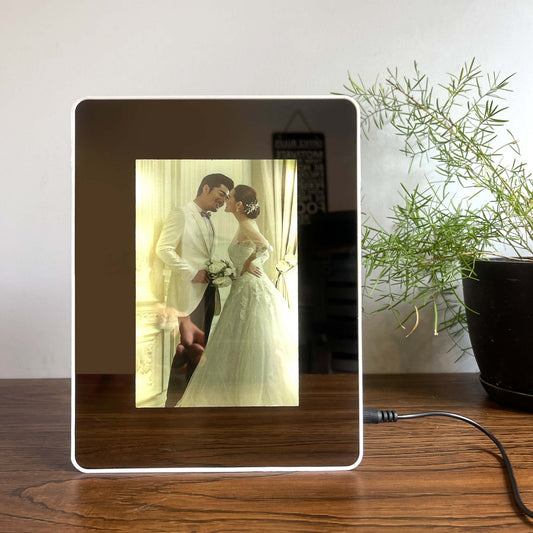 LED Photo Frame & Mirror Combination Elegant Light-Up Display for Photos & Reflection Perfect for Home Decor, Weddings, and Gifts (Square Shape)