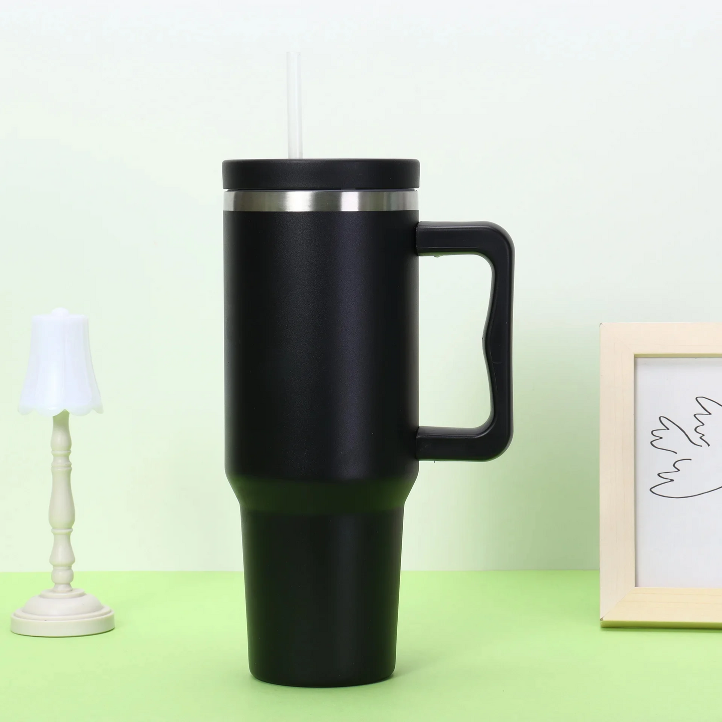 40oz Stainless Steel Tumbler with Straw & Cap