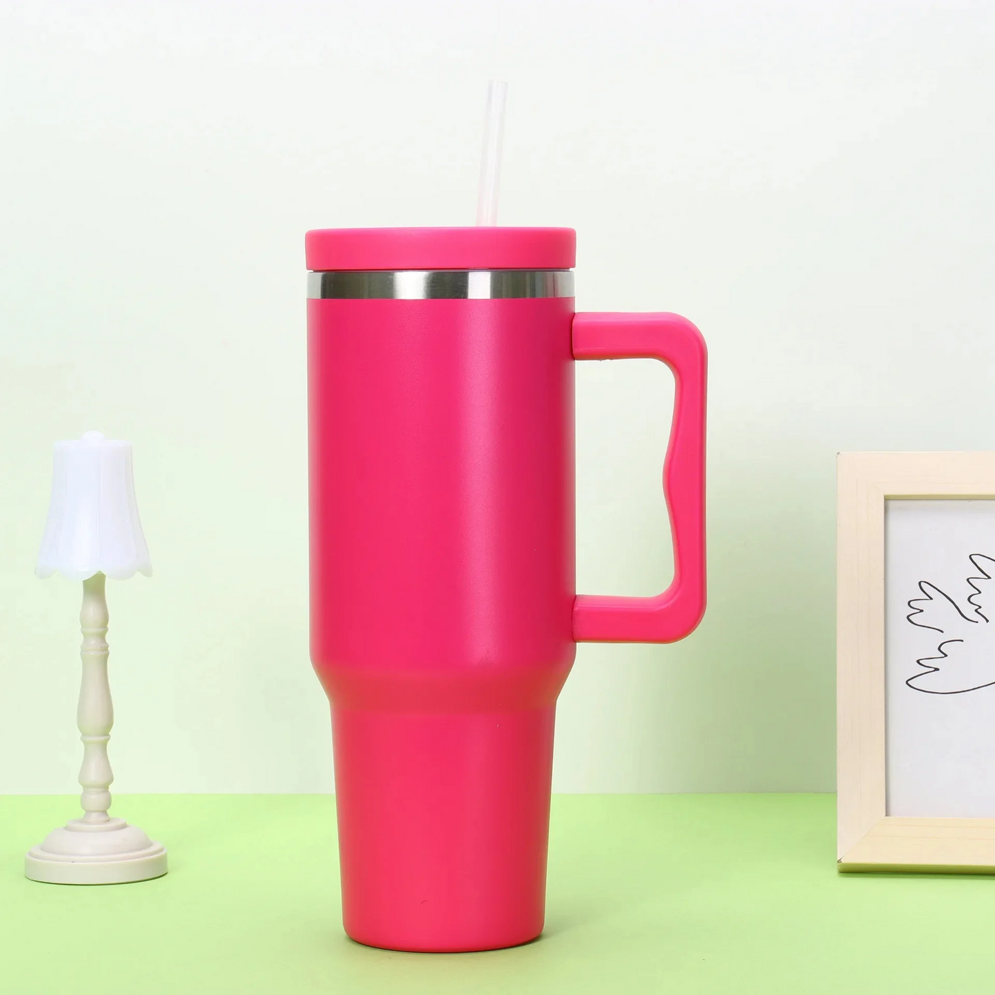 40oz Stainless Steel Tumbler with Straw & Cap