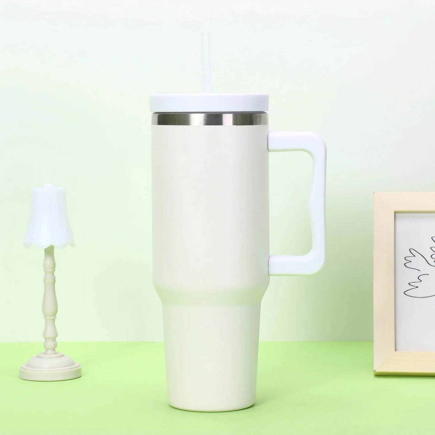 40oz Stainless Steel Tumbler with Straw & Cap