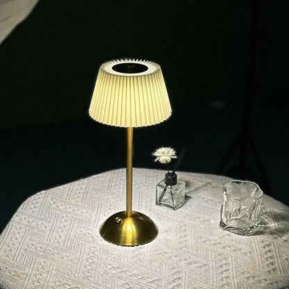 Modern Nordic Table Lamp – Gold Base with Pleated Shade