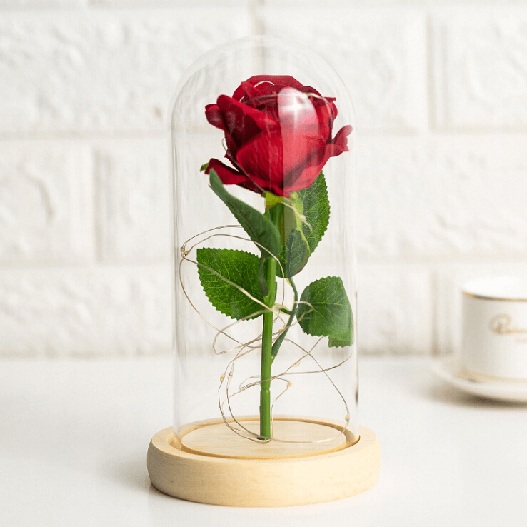 Rose Flower With LED in Acrylic Dome with Plastic Base Powered By (3 AAA Batteries) Perfect Gift For Loved Once