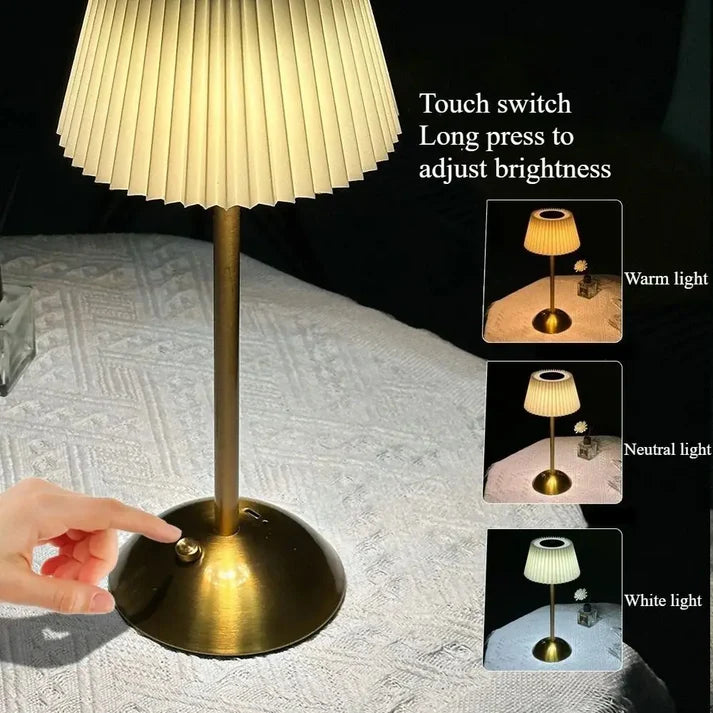 Modern Nordic Table Lamp – Gold Base with Pleated Shade