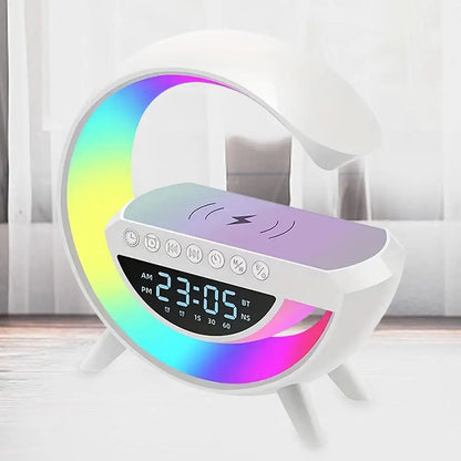 BT-3401 LED Light Bluetooth Speaker and Wireless Mobile Charging Dock (15 Watt) with Digital Alarm Clock (Large Size)