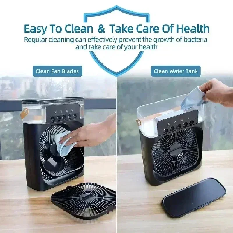 Portable Mini Rechargeable Air Cooler Fan with Mist – Ultra-Quiet Cooling Fan with Water Tank & Night Mode
