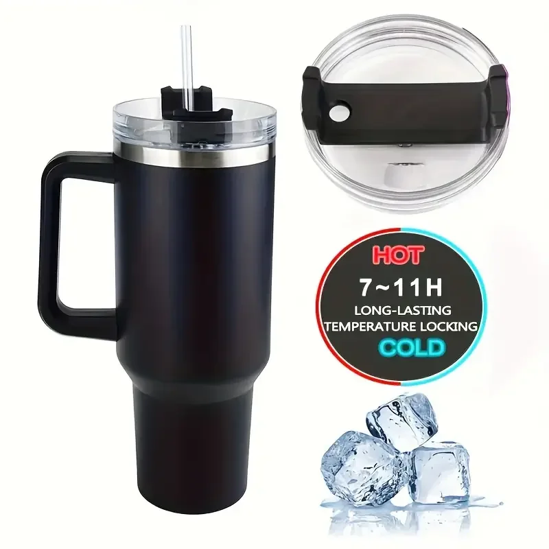 40oz Stainless Steel Tumbler with Handle & Straw