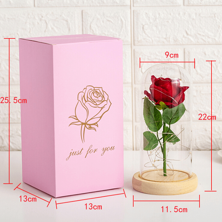 Rose Flower With LED in Acrylic Dome with Plastic Base Powered By (3 AAA Batteries) Perfect Gift For Loved Once