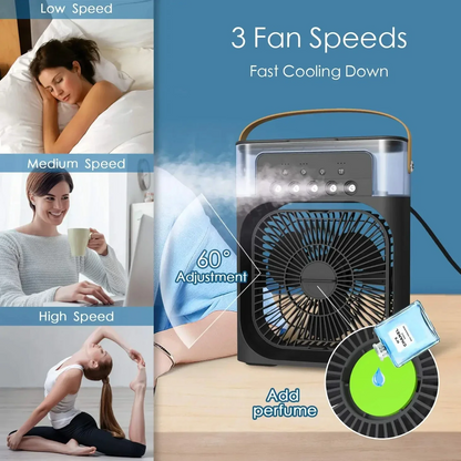 Portable Mini Rechargeable Air Cooler Fan with Mist – Ultra-Quiet Cooling Fan with Water Tank & Night Mode