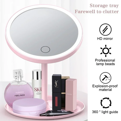 LED Makeup Mirror with Storage Tray – HD Mirror with Light & Organizer