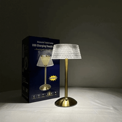 Elegant Touch-Control Table Lamp with Crystal-Cut Acrylic Shade and Gold Base