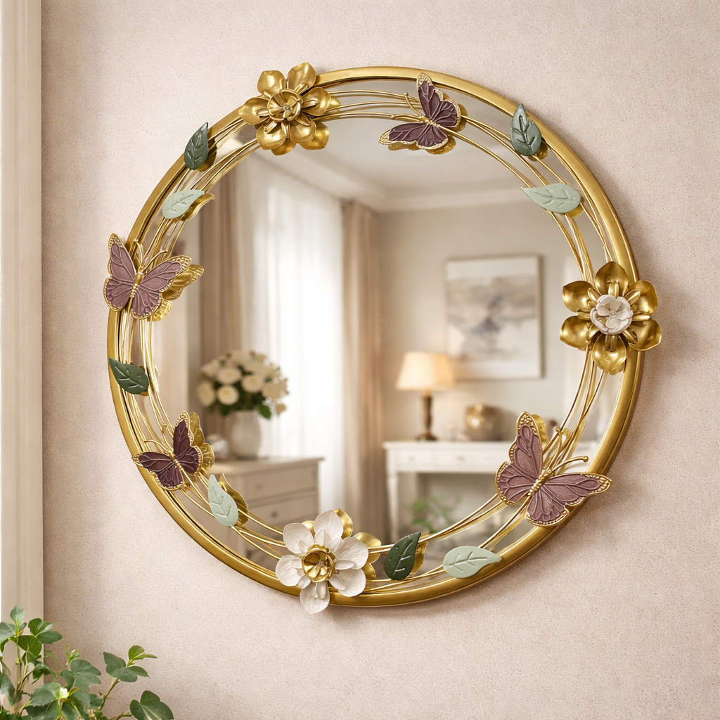 Elegant Floral Butterfly Wall Mirror