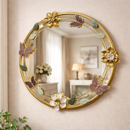 Elegant Floral Butterfly Wall Mirror