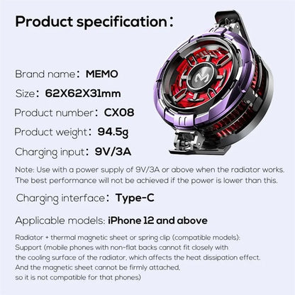 MEMO CX08 Magnetic Mobile Cooling Fan – Type-C Gaming Radiator