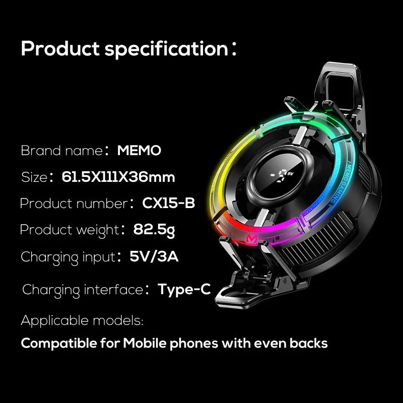 MEMO CX15-B RGB Mobile Cooling Fan – Type-C Gaming Radiator