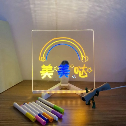 LED Light-Up Message Board with Markers – Colorful DIY Acrylic Writing Pad with Stand & Erasable Pens for Kids, Decor & Notes